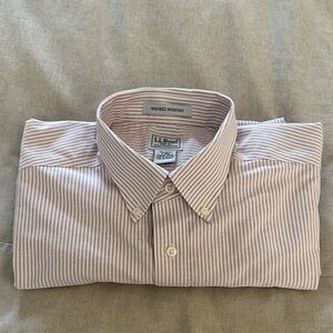 L.L. Bean Men's Red Striped Button Down Shirt Short Sleeved Size 17R